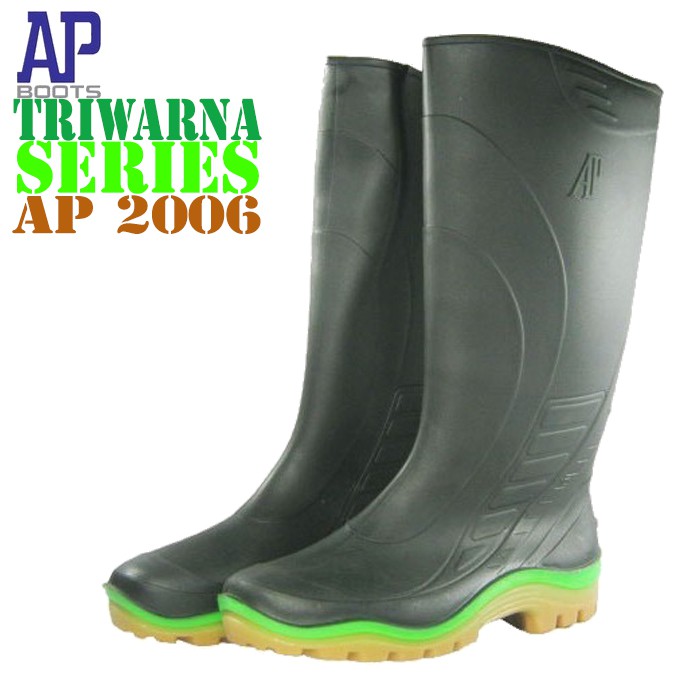 AP Boots 2006 Triwarna Sepatu Boot - AP 2006 GREEN 38-43 - SEPATU BOOT SAFETY KARET - AP BOOTS