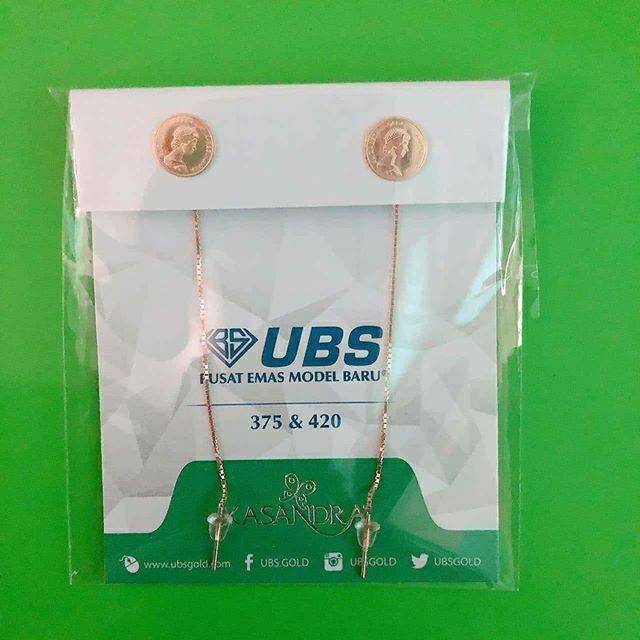 Giwang panjang koin dolar inggris UBS kadar 375 8K