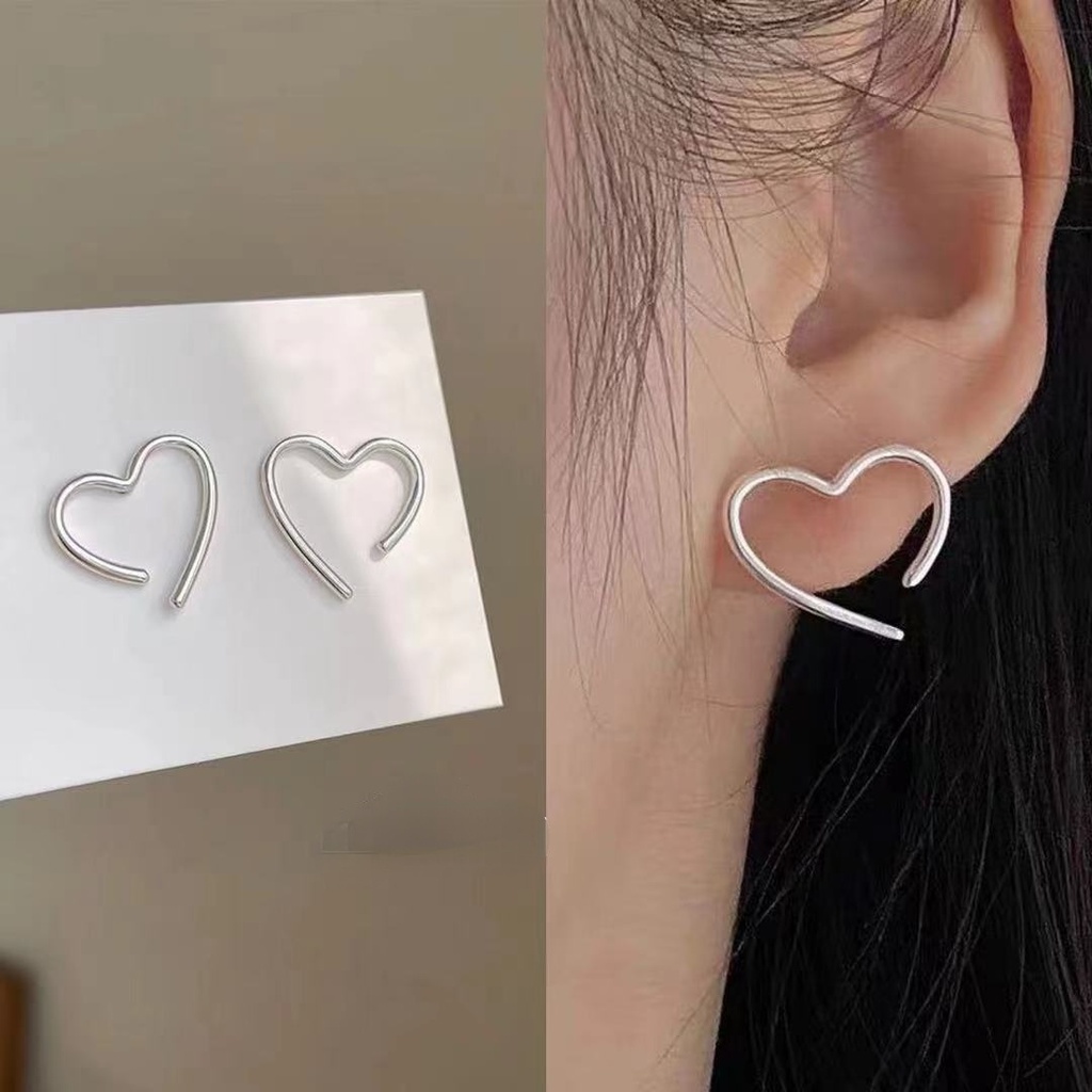 Anting Sterling Silver 925 Bentuk Hati Gaya Korea Untuk Wanita