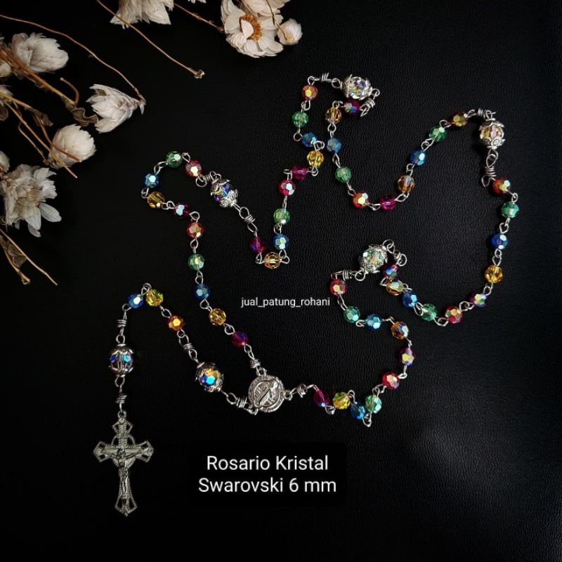 Rosario Kristal Swarovski 6 mm warna warni