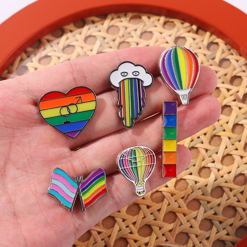 Rainbow Enamel Pins Hot Air Balloon Sky Clouds Flag Heart Brooch Lapel Badge Colorful Jewelry Gift for Friend