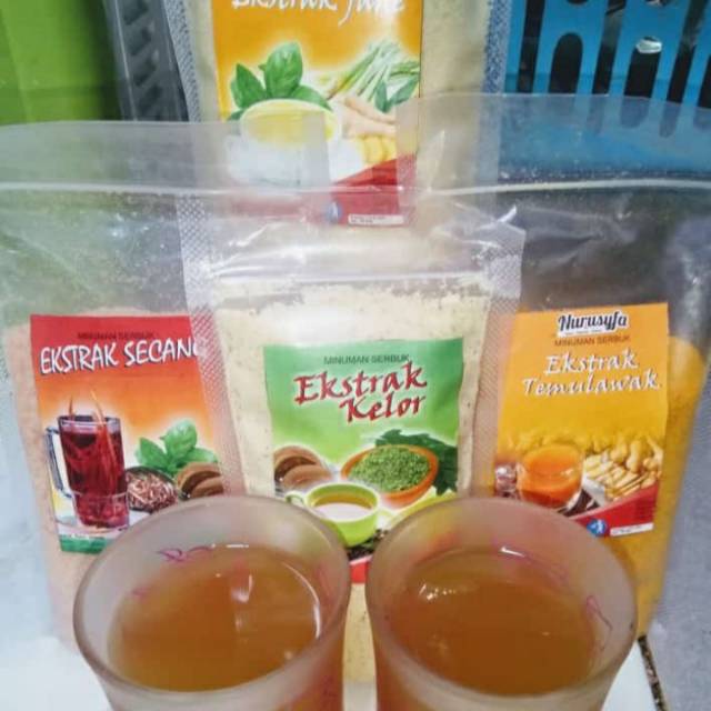 

Minuman herbal | ekstrak jahe, kunir, temulawak, daun kelor, dan secang