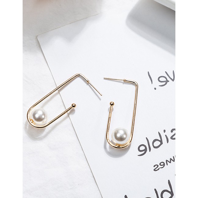 LRC Anting Tusuk Fashion A U-shaped Pearl Geometric Irregular Earrings F33051