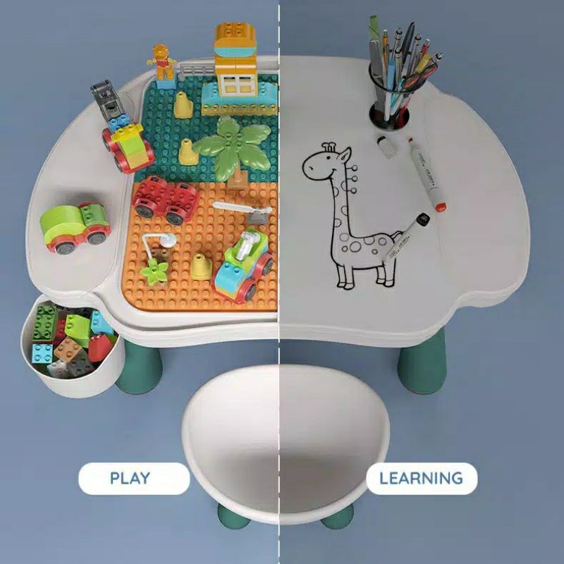 (Free Lego Blocks) PARKLON Multifunctional Blocks Table Oval - Mix Color / Parklon Table / meja lego anak / meja belajar / memancing / meja menggambar / melukis / mainan pasir / free lego / meja makan anak / mainan edukatif