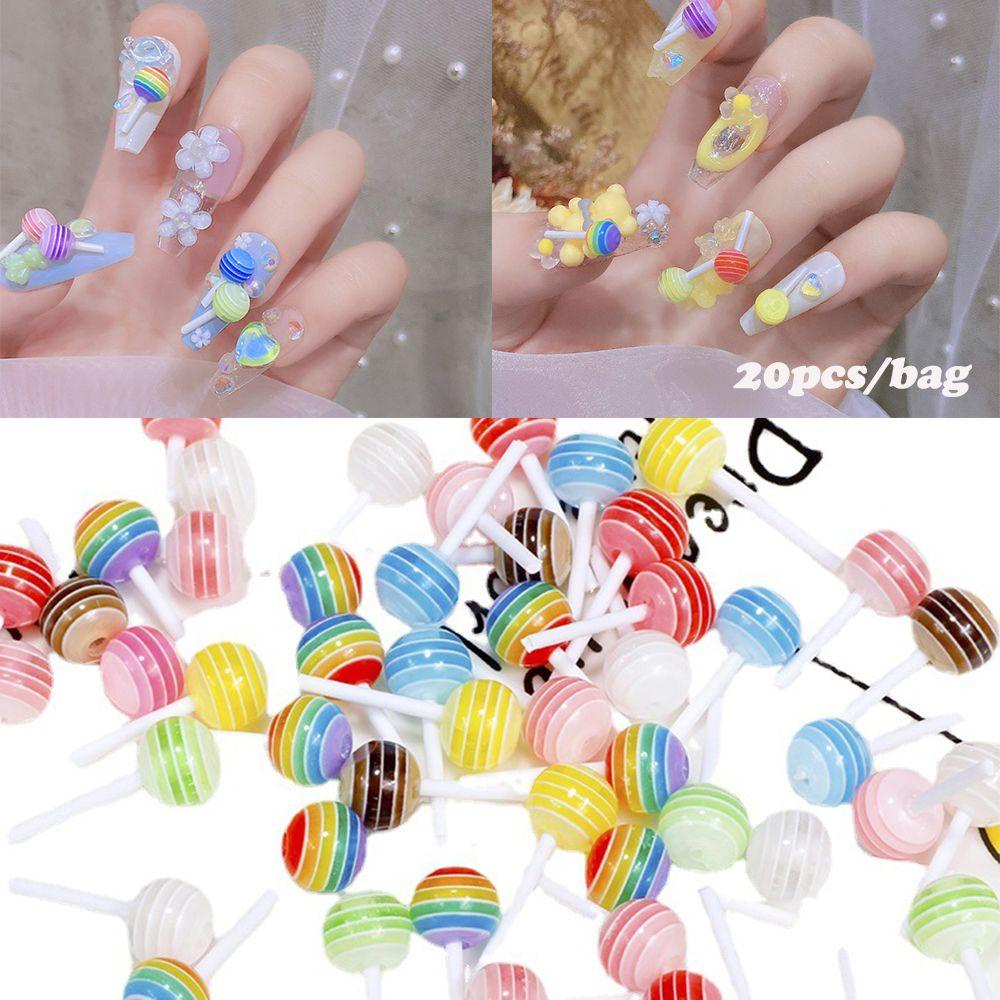 Nanas 20Pcs Pesona Berbentuk Lolipop Lucu DIY Aksesoris Akrilik Manicure Dekorasi