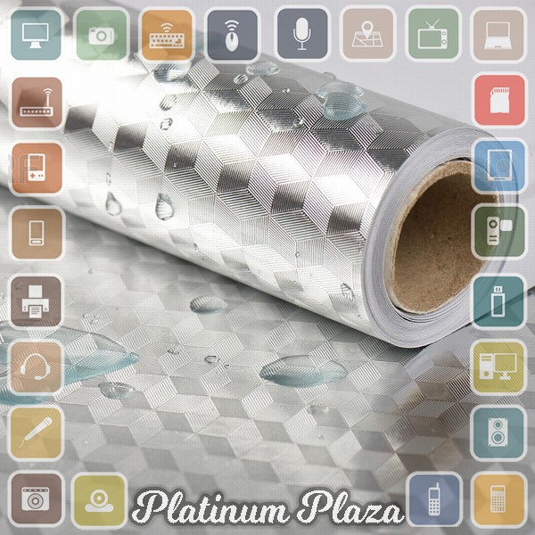 AWOO Wallpaper Aluminium Foil Anti Minyak Waterproof Sticker 100x60cm Model Cubic - `29H00J-- Silver