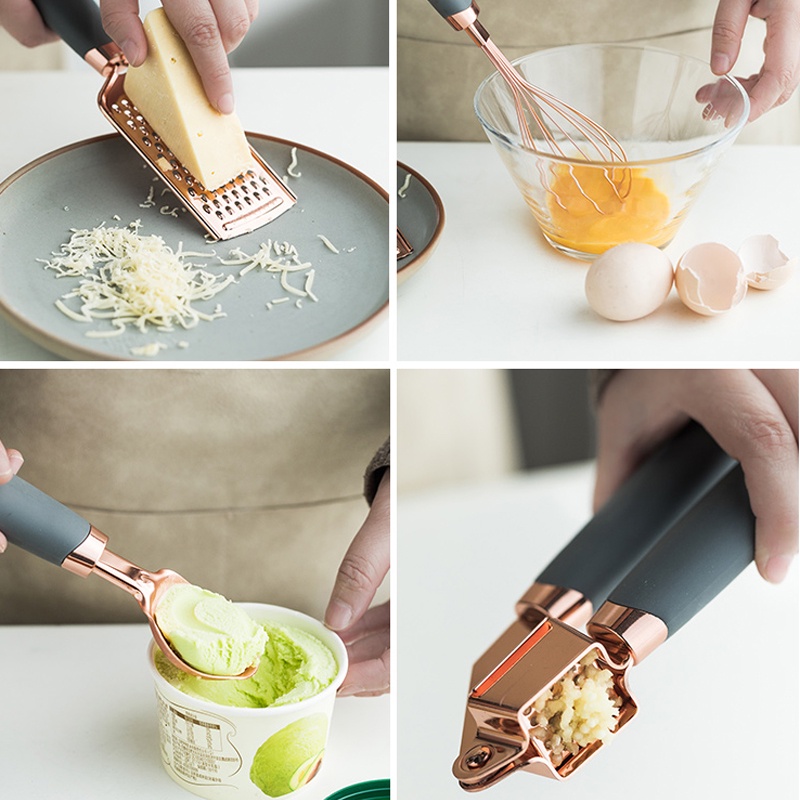 Mi.more Kitchen Gadget Set 7pcs/Rose Gold Bawang Putih Press Pisau Pizza Dapur Gadget Set Pembuka Kaleng Memasak Kentang High-end Dapur Aksesoris Dapur