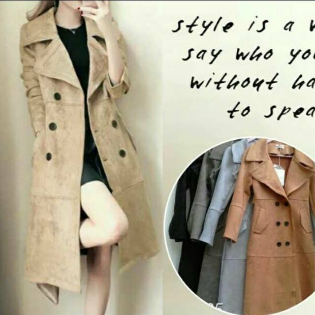Long coat suede import premium
