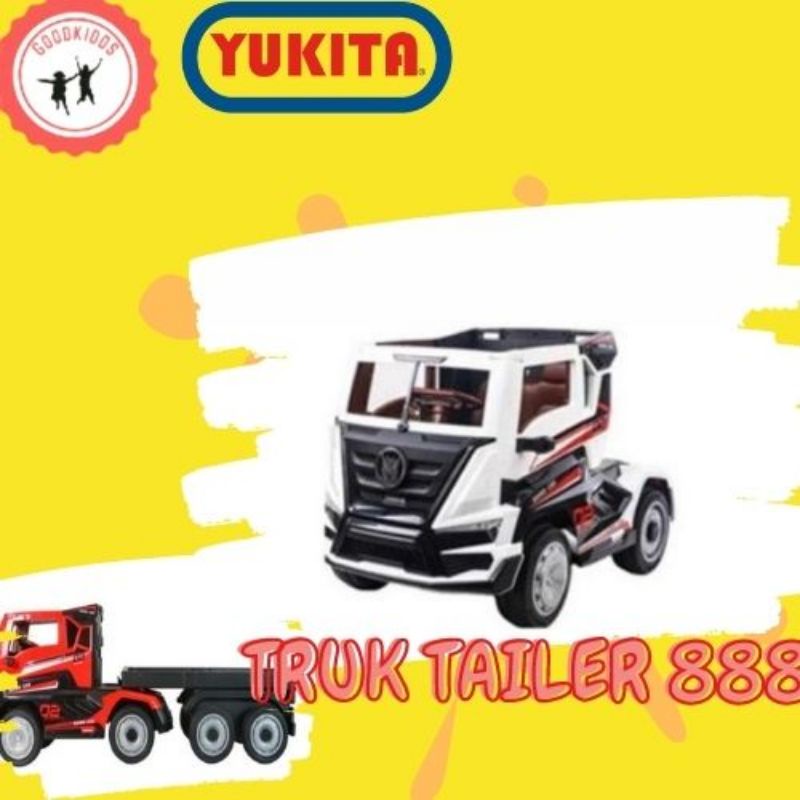 Mainan anak Mobil aki Truk Trailer Yukita 888 Putih Truck Container ukuran besar