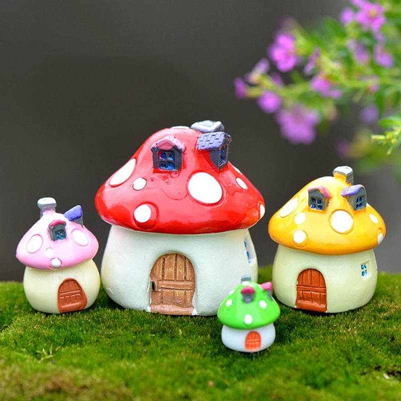 Mushroom Micro Fairy Garden Dekorasi DIY Handmade Bentuk Jamur Scene Resin Landscape Rumah Ornamen Ornamen Mini Rumah Kecil Lucu