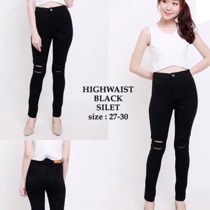 celana jeans wanita model hw sobek terbaru warna hitam