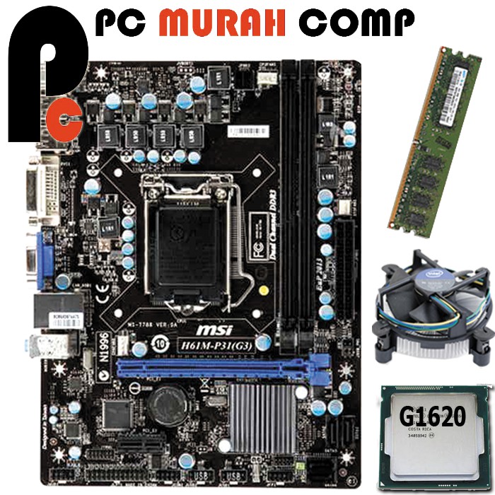 Mobo Mainboard Intel LGA 1155 H61 MSI  Processor G1620 RAM 2GB