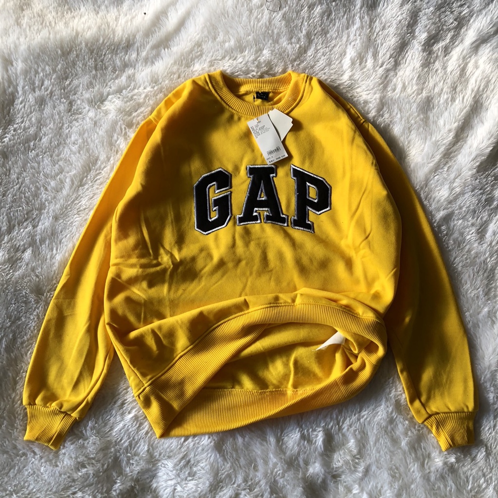 sweater creawneck gap kuning full bodir/catton fleece tebal/sweater creawneck fashion terbaru pria dan wanita