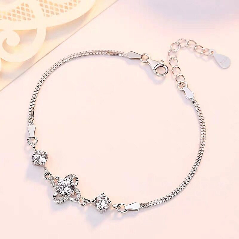 Gelang Perak Wanita Diamond Titanium Premium Lapis 18K Anti Karat Berlian Korea Untuk Wanita