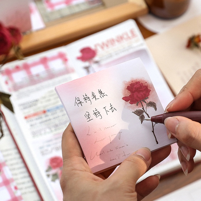 50 Lembar Kertas Memo Sticky Note Motif Bunga Romantis Untuk Pelajar