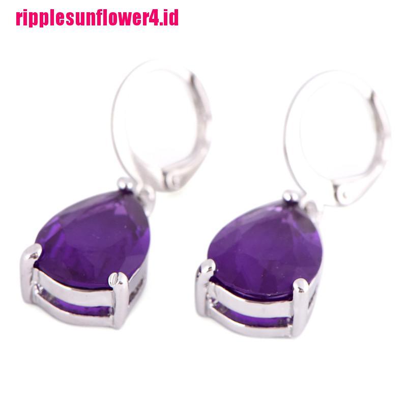 Anting Stud Hoop Lapis Silver Hias Amethyst Sapphire Untuk Wanita