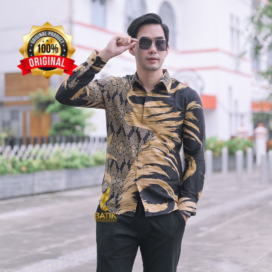 Batik Prabuseno Motif BOWO LAKSONO Prabuseno Kemeja Batik Pria Lengan Panjang Slimfit Modern Baju He