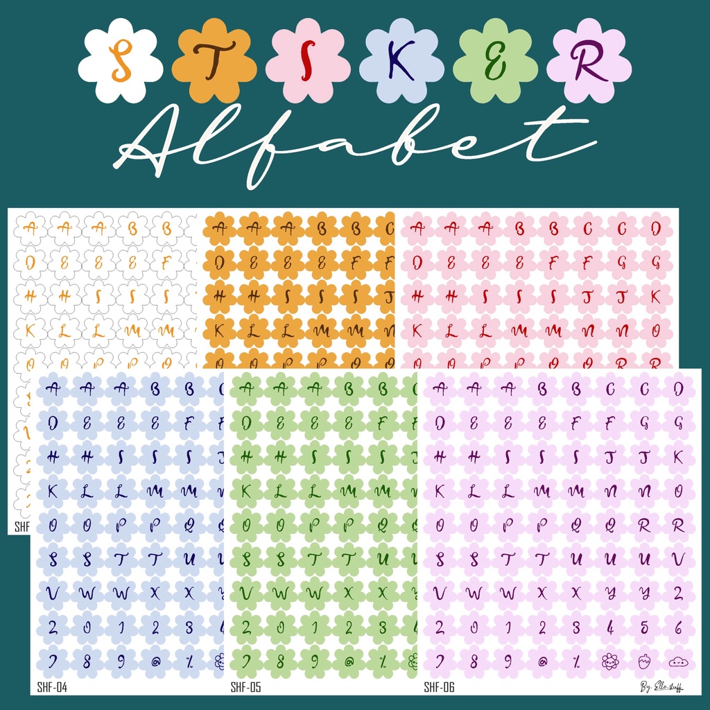 

[Sticker Party ] Stiker Alphabet Huruf Abjad Angka Bentuk Bunga Aesthetic, Stiker Deco Dekorasi Jurnal / Laptop / Scrapbook / Buku (+-1cm) - Stiker Photocard Idol