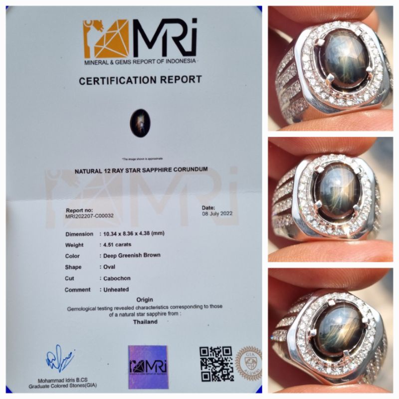 Natural Bangsing 12 Star Sapphire No Heat Thailand Sertifikat 4.51 crt