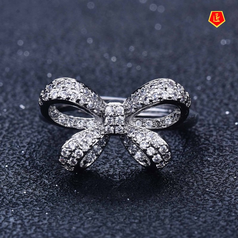 [Ready Stock]Three-Dimensional Bow Women's Ring Full Diamond Luxury