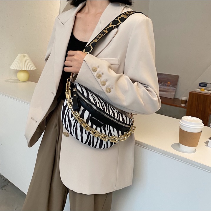 BJ81708 - BROWN/KHAKI/WHITE - TAS PINGGANG WAISTBAG SLING BAG SALE IMPORT TERMURAH JAKARTA GT1708