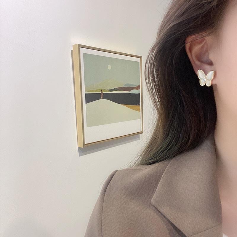 Shuling S925 silver needle Korean Style Opal Butterfly Earrings Fashion Cat's Eye Earrings Female Stud Earrings