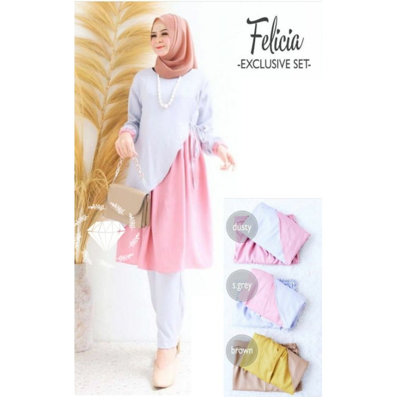 SET CELANA FELICIA EXC, MOSCREPE, GAMIS, HIJAB, MUSLIM, STELAN, TUNIK