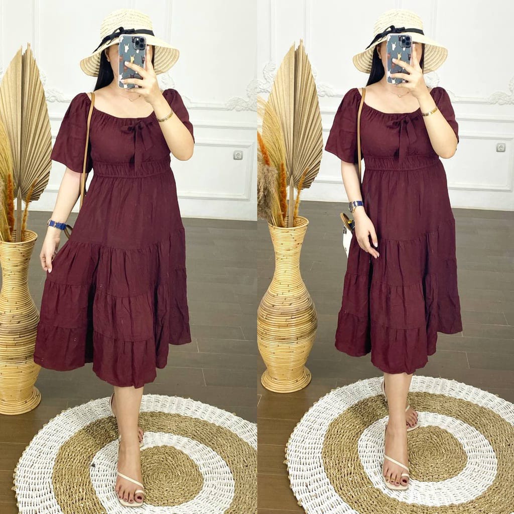 DASTER POLOS DRESS CANTIK SUSUN REMPEL PITA RUFFLE BEST SELLER DAILY OUTFIT KEKINIAN  daster polos busui dan baju hamil jumbo dress ruffle susun LD 120