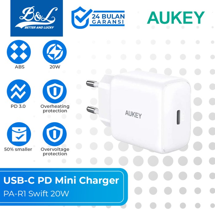 AUKEY Mini USB-C PD Charger iPhone Swift 20W PA-R1