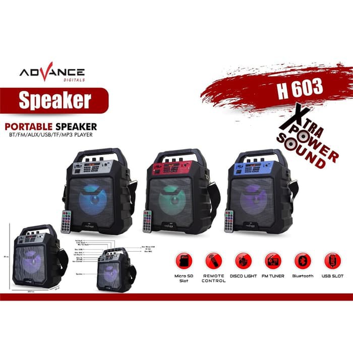 H-603 Speaker Aktif Bluetooth + Mic Advance Portable USB Radio H-603