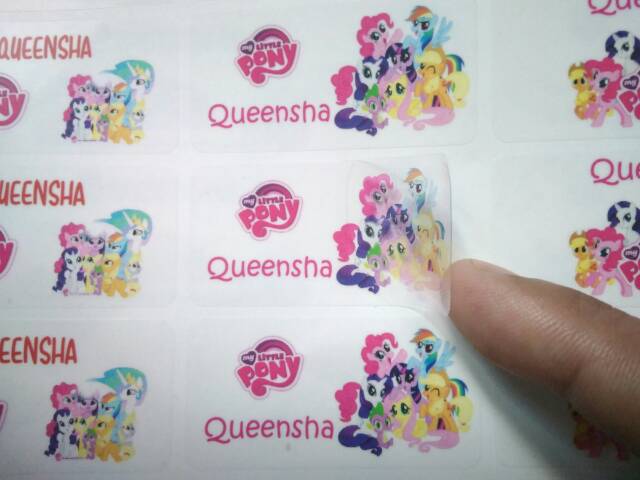 Stiker nama waterproof bahan transparan / bening