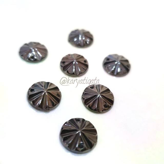 Mote Manik Tempel / Jahit Bulat Lancip 12 mm - Hitam Metalik (isi 20 pcs)