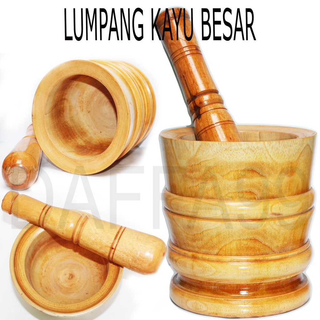 Set Lumpang Kayu Mahoni Ukuran Besar + Tumbukan Alu, Motif Coklat dan Natural