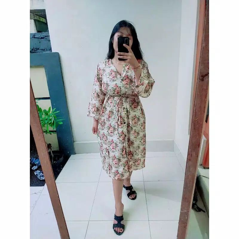 Long dress tunik motif  bunga muat XXL