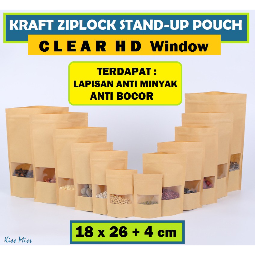 CLEAR Kraft Paper Bag Ziplock 18x26cm / Standing Pouch / Kemasan Snack / Plastik / Kopi / Keripik