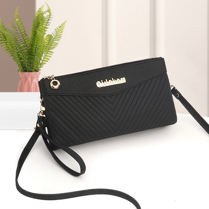 TAS SELEMPANG IMPORT PESTA 2 SLETING WANITA HITAM KULIT TA092B5 VALLEY KOREA MURAH ABG FASHION BATAM