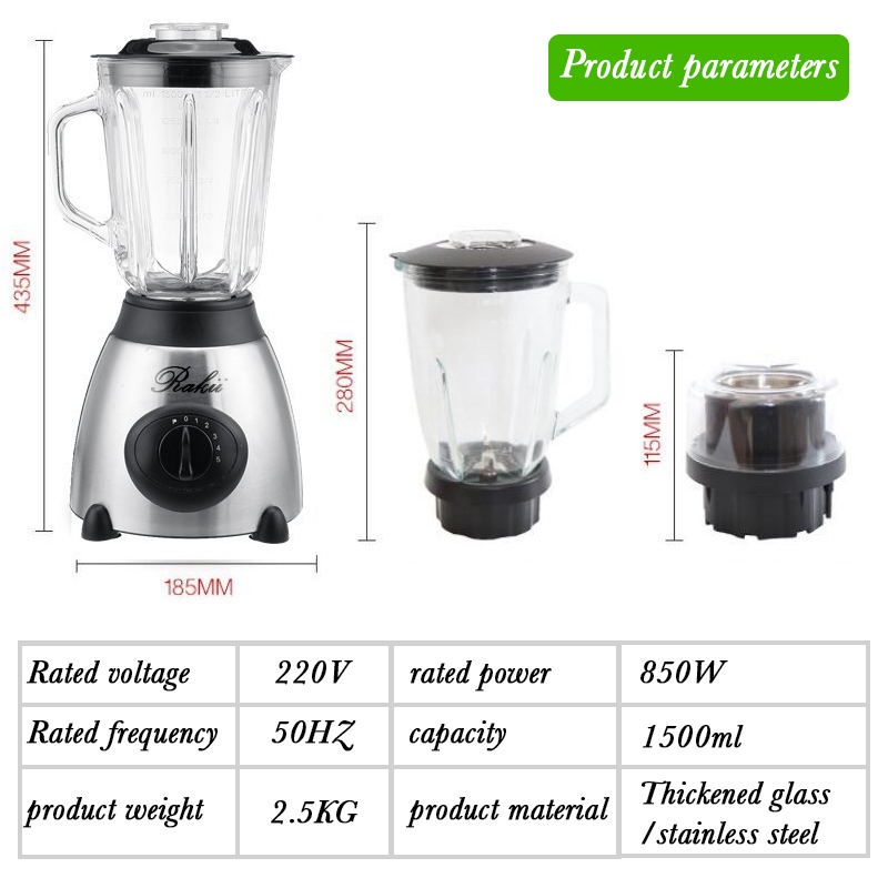 Blender Stainless Gelas Kaca Tebal Rakii - Blender 2 in 1 Stainless High Speed - Blender Import