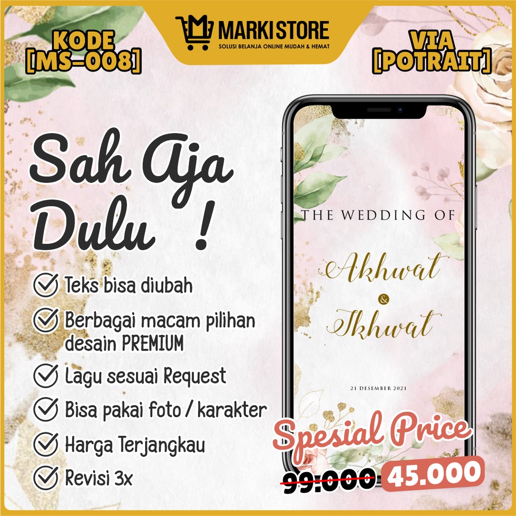 UNDANGAN DIGITAL PERNIKAHAN VIDEO MODERN ELEGAN ISLAMI JAWA MURAH WEDDING INVITATION KODE MS-008