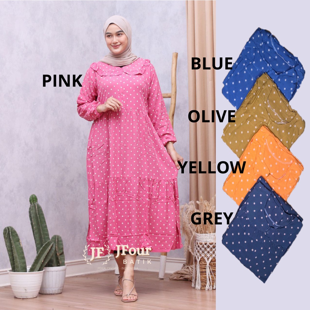 Baju Midi Batik Soft Outfit Polkadot Dress Wanita Kekinian Rayon Super Busui-1