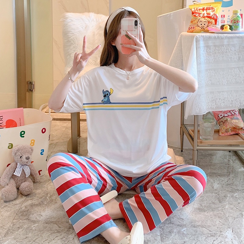 Setelan Piyama Lengan Pendek Baju Tidur Wanita Set Baju Tidur Wanita Dewasa Set Piyama Oversize-1