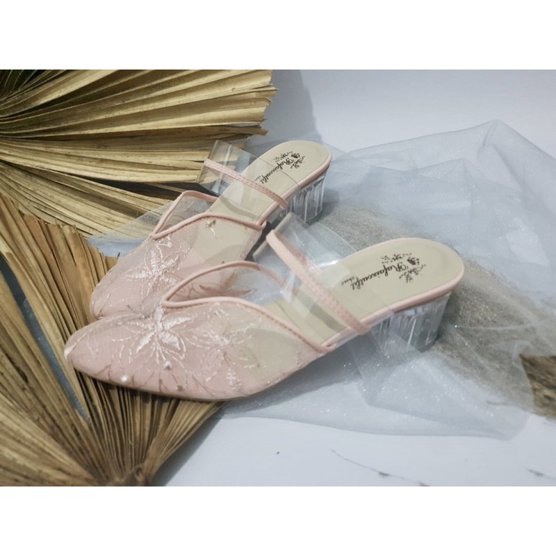 sepatu ruby tali pink tinggi 5cm kaca