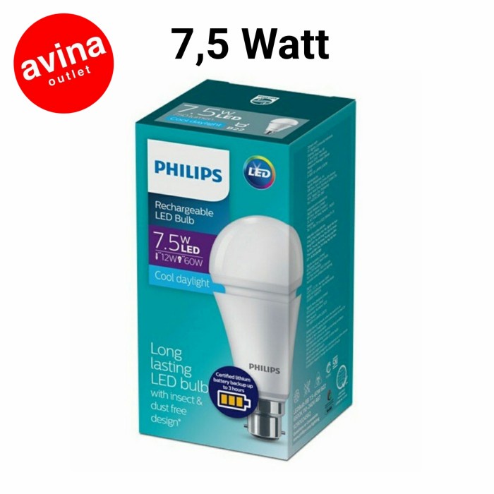 G40tt0G PHILIPS LAMPU LED EMERGENCY RECHARGEABLE 9W 9 WATT 6500K PUTIH - 7,5W HYH2012