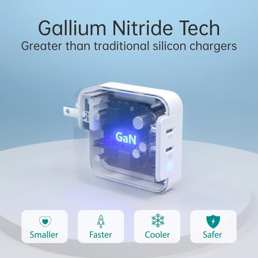 wall charger choetech pd6008 2 port type-c Pd 100w 2.25a-5a fast charging GaN - Travel charger