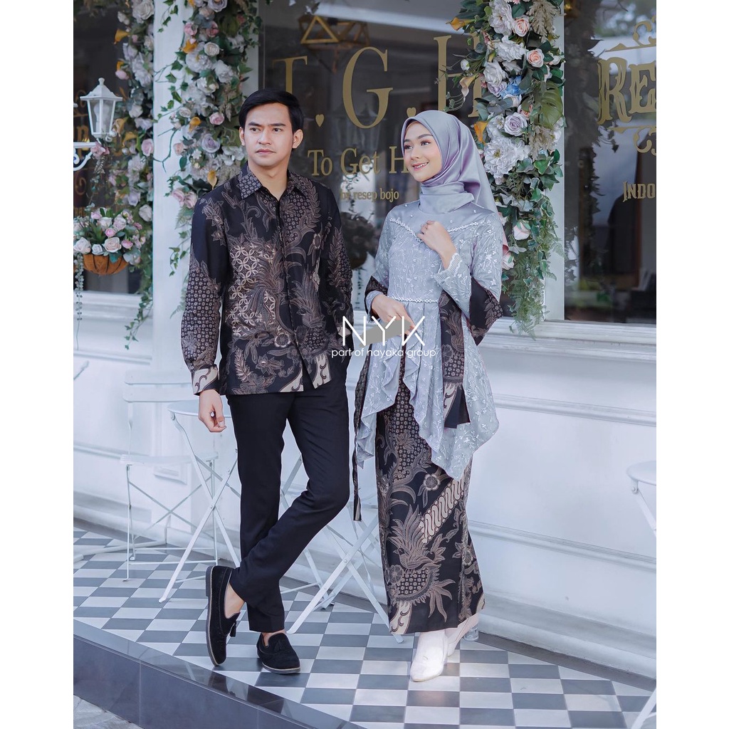 PAKAIAN COUPLE KEBAYA MODERN FARA - KEBAYA BROKAT TULLE  MUTIARA - BATIK COUPLE KEBAYA LAMARAN TUNANGAN - SERAGAM BRIDESMAID - COUPLE BATIK TUNIK SET LAFFEYA