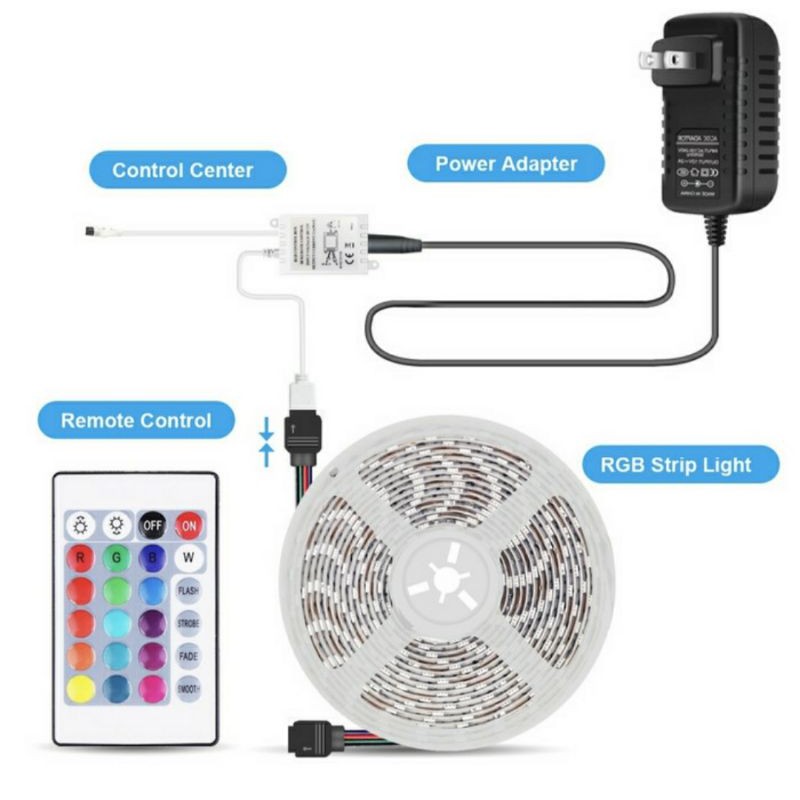 Lampu LED Stripe RGB + Remote + Adaptor + Controller Modul 1 Set Tinggal Colok