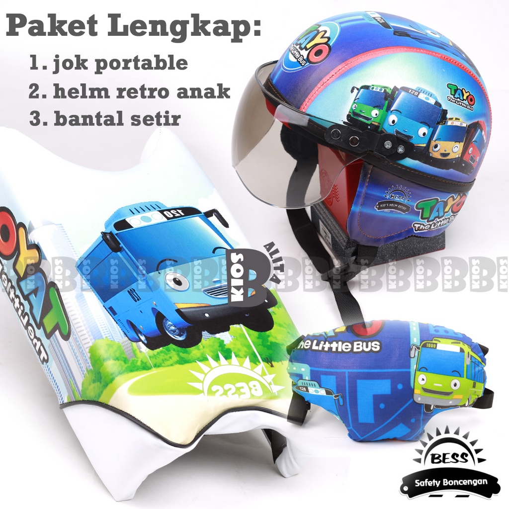 FREE MASKER &amp; FREE BUBBLE!! PAKET LENGKAP JOK PORTABLE BONCENGAN MOTOR + HELM ANAK + BANTAL SETIR