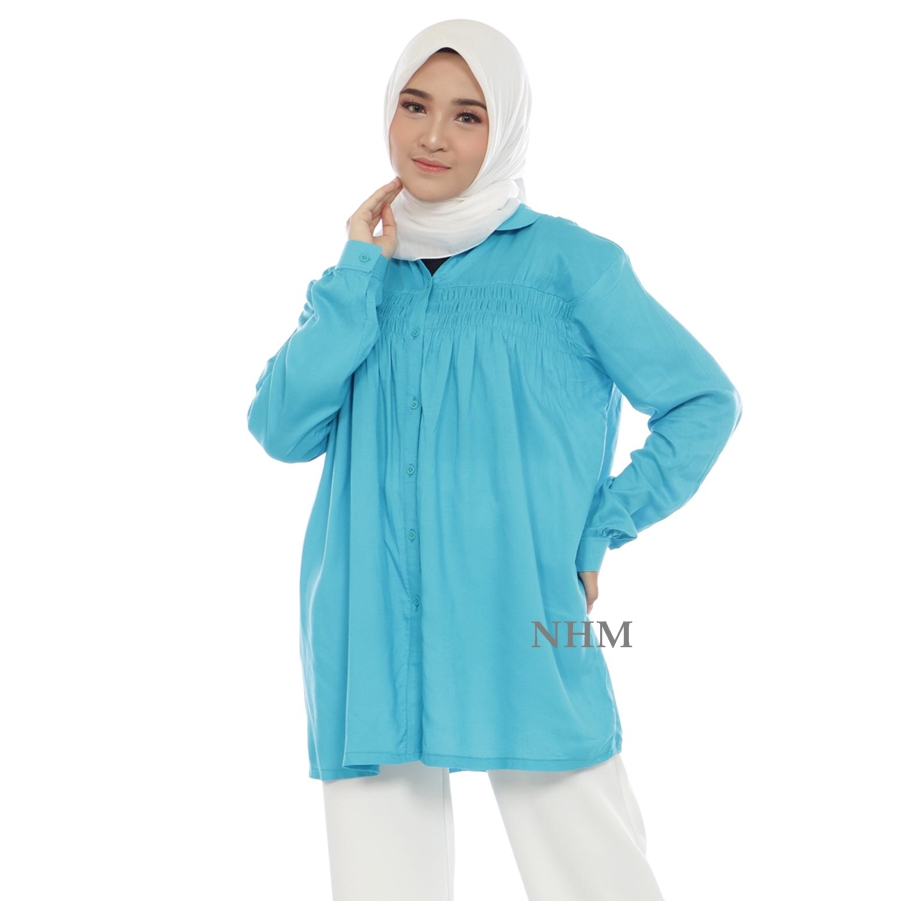 NHM Kemeja Wanita Jumbo 3L Tangan Panjang Katun Rayon