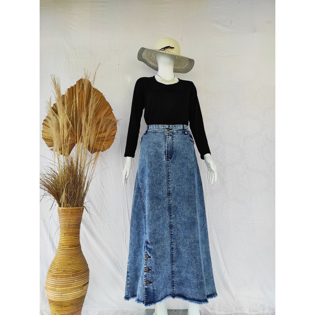 Sania #039 Rok Jeans Span Panjang Warna Snow Variasi Kancing Rawis Fit L-XXL/Kirei Fashion Jeans-4