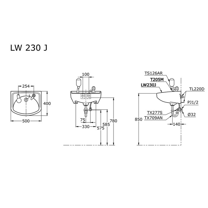 WASTAFEL WALL HUNG LAVATORY TOTO LW230J BODY ONLY