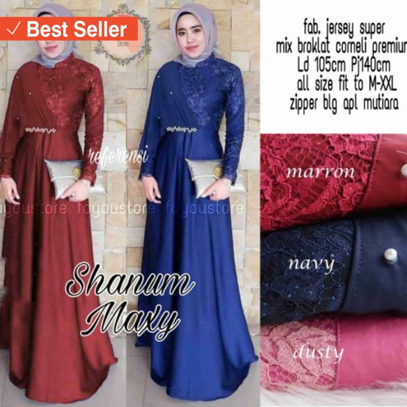 DRESS MAXI WANITA CANTIK ANGGUN RAPI HALUS MURAH / Shanum Maxy